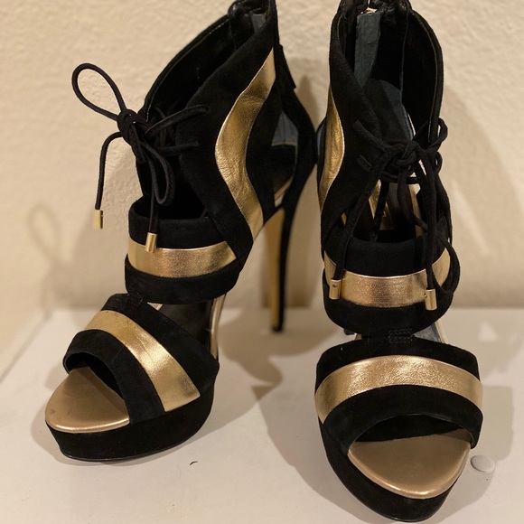 Guess Shoes - LIKE NEW Guess Black/Gold Suede Heels/Stilettos
